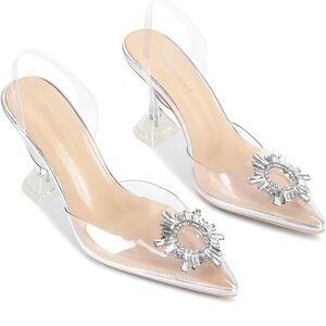Chic Transparent Slingback Heels with Crystal Accents